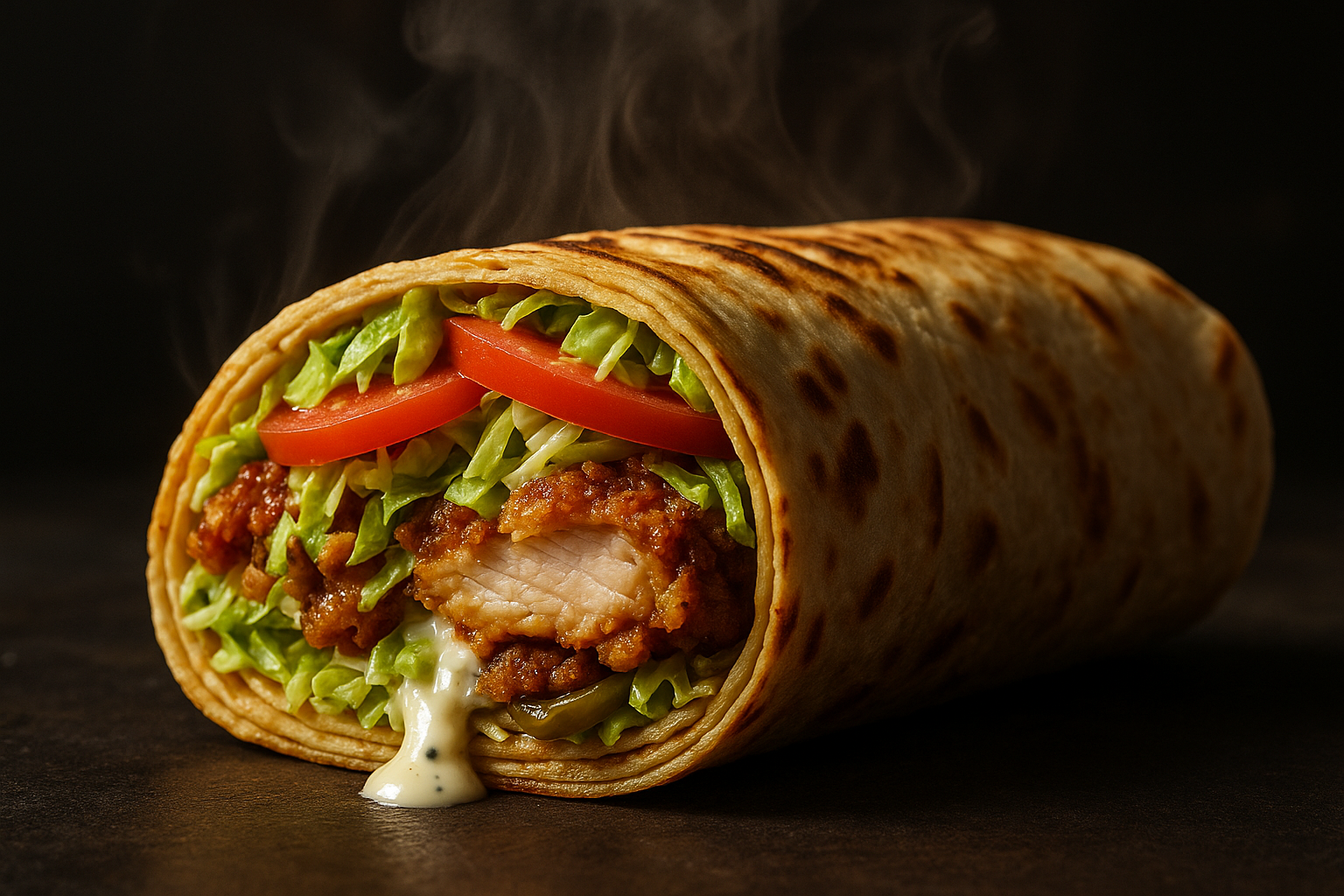 Smashed Chicken Wrap With Garlic Yoghurt